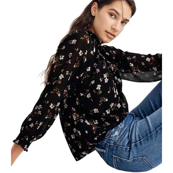 Madewell Floral Backyard Blooms Smocked Mockneck Sheer Top XS - Picture 3 of 14